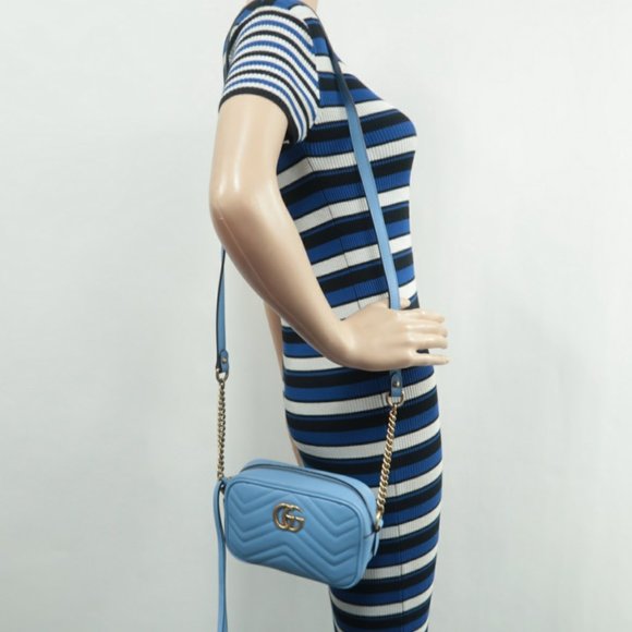 100% Authentic GUCCI Blue GG Marmont Leather Shoulder Bag - Picture 12 of 12